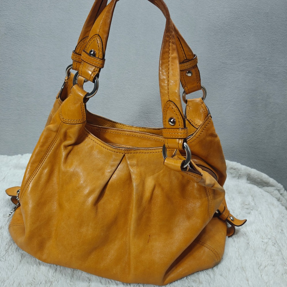 Coach Madison Maggie Hobo Slouchy Bag Mustard Yellow Leather Boho Indie 13897